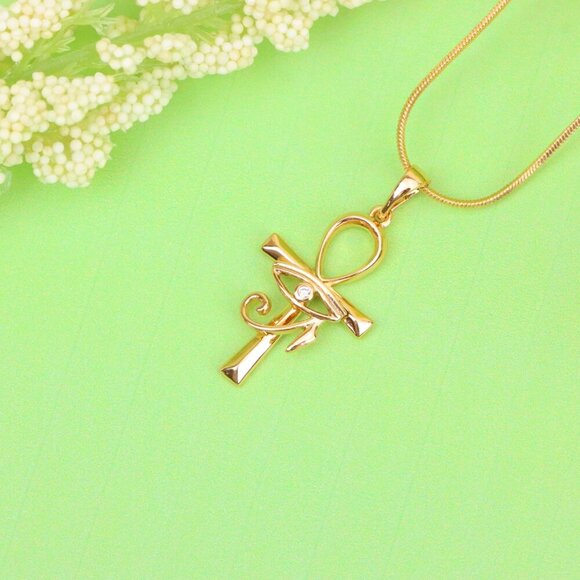 "Eye of Horus Rose Gold Pendant with Ankh Symbol for Protection, XPPT1535 - Picture 10 of 13